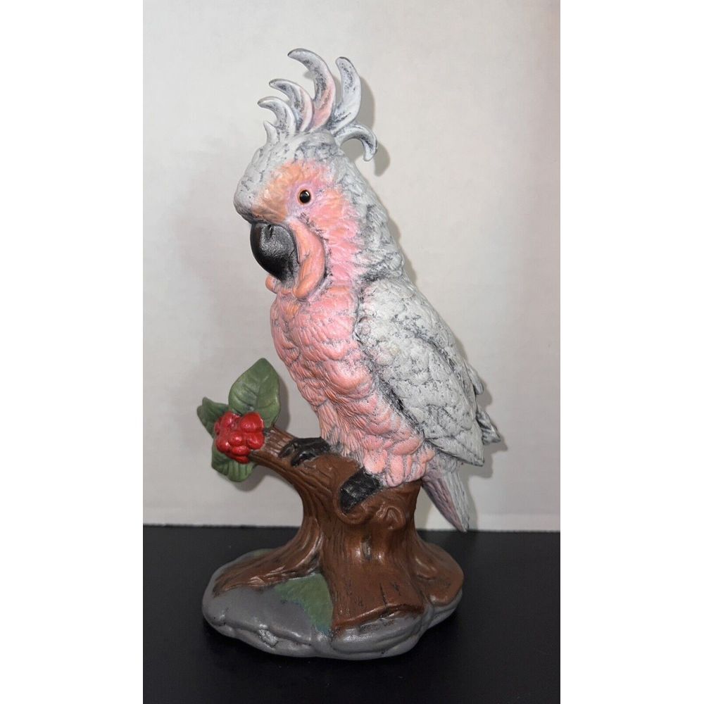 Major Mitchells Cockatoo on Branch Ceramic Figurine Handpainted Vintage